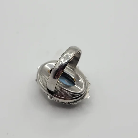 Vintage Adjustable Whiting And Davis Statement Ring Blue And Clear Stone Size 6 - Picture 8 of 12